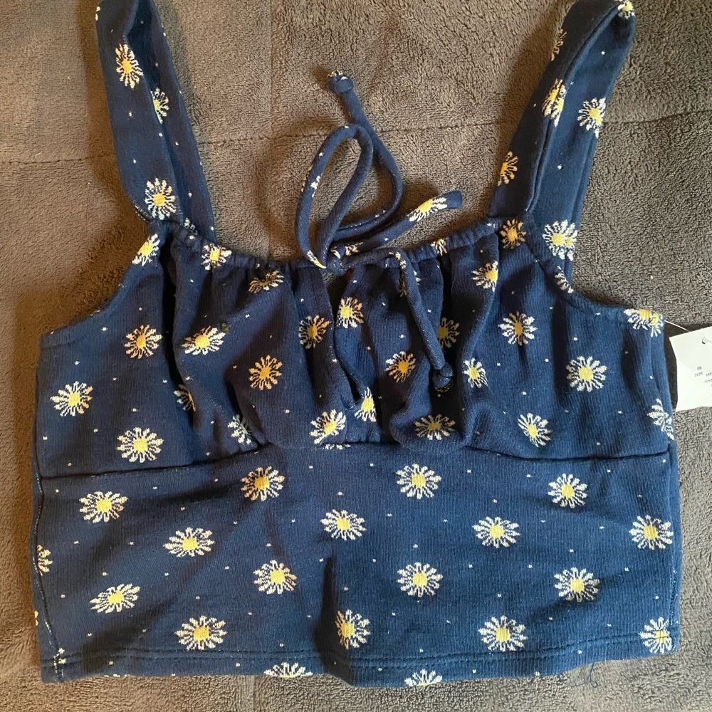 Never worn soft blue tank top with flowers